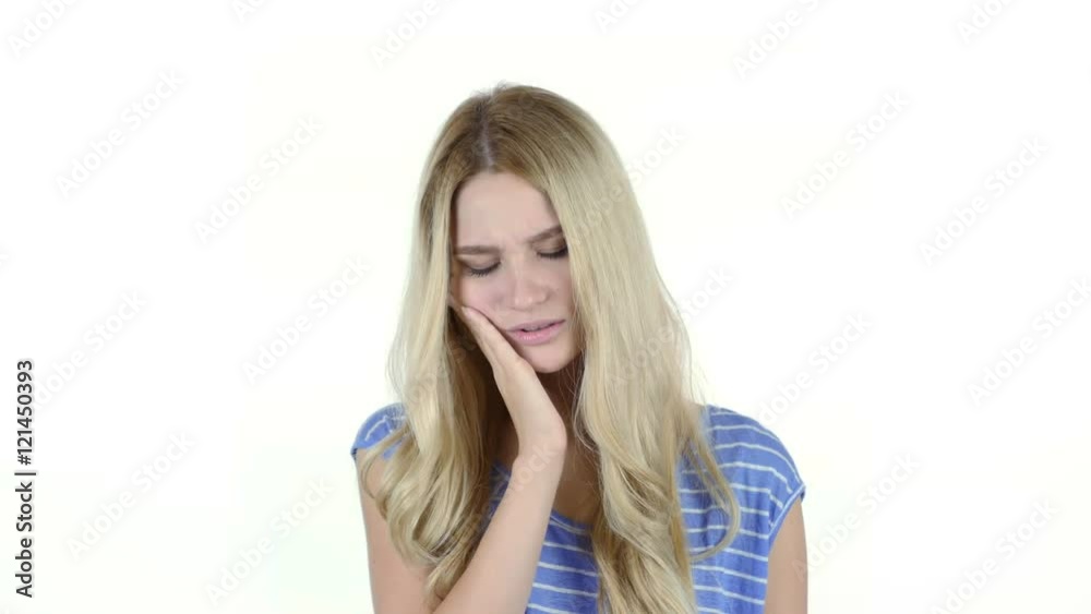 Toothache , Woman Suffering from Pain In Teeth , White Background Toothache , Woman Suffering from Pain In Teeth , White Background