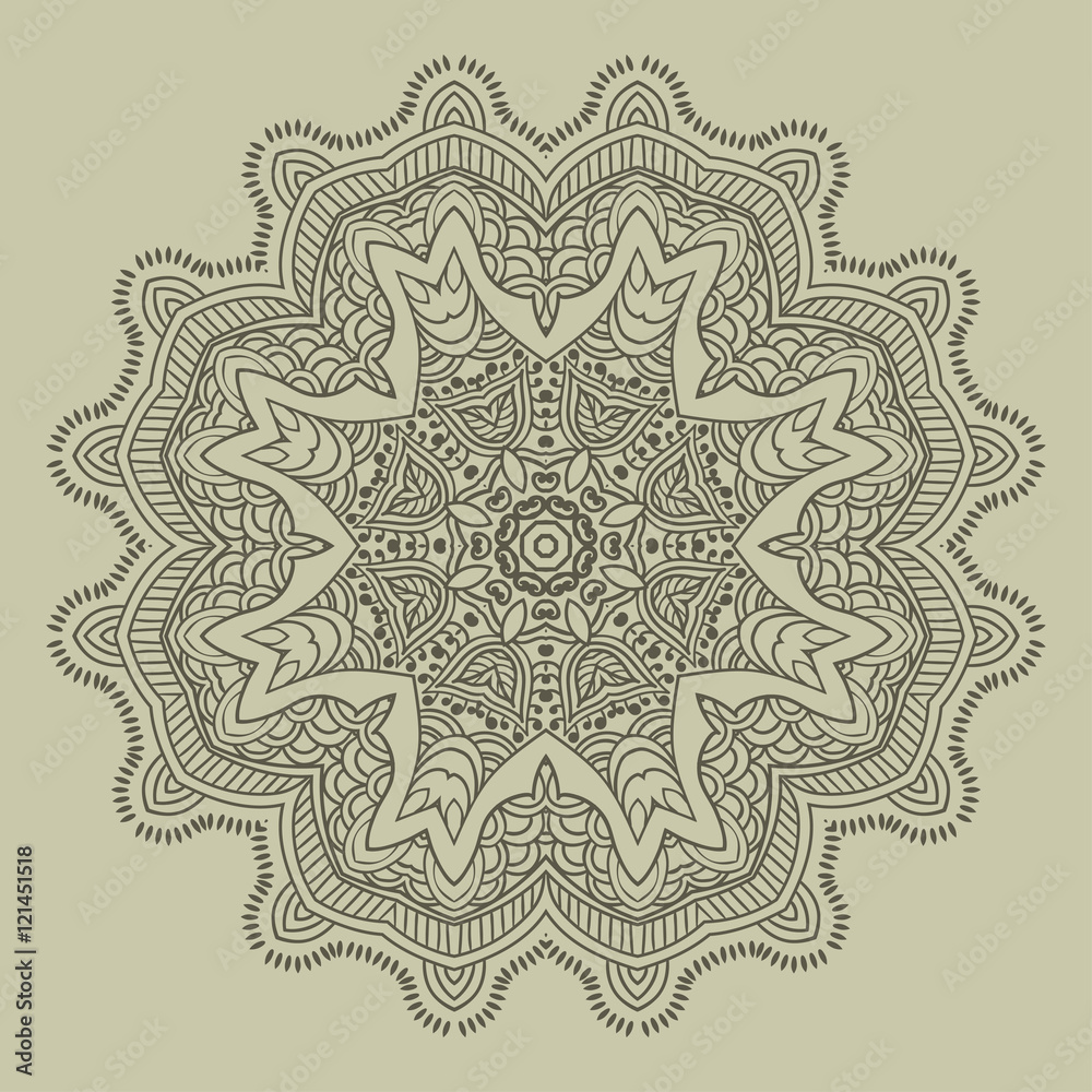 Mandala design hand drawn oriental elements beige on grey background. Template for your designs. vector illustration Mandala design hand drawn oriental elements beige on grey background. Template for your designs. vector illustration
