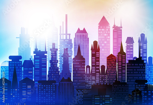 City background made of different building silhouettes