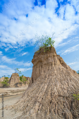 Land Texture with plant of soil erosion called earth pillar in Nan, Thailand