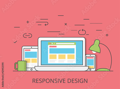 Linear Flat software responsive web design vector illustration