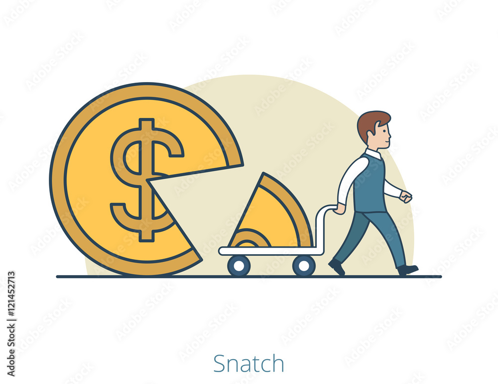Linear Flat man takes part coin cart snatch business vector