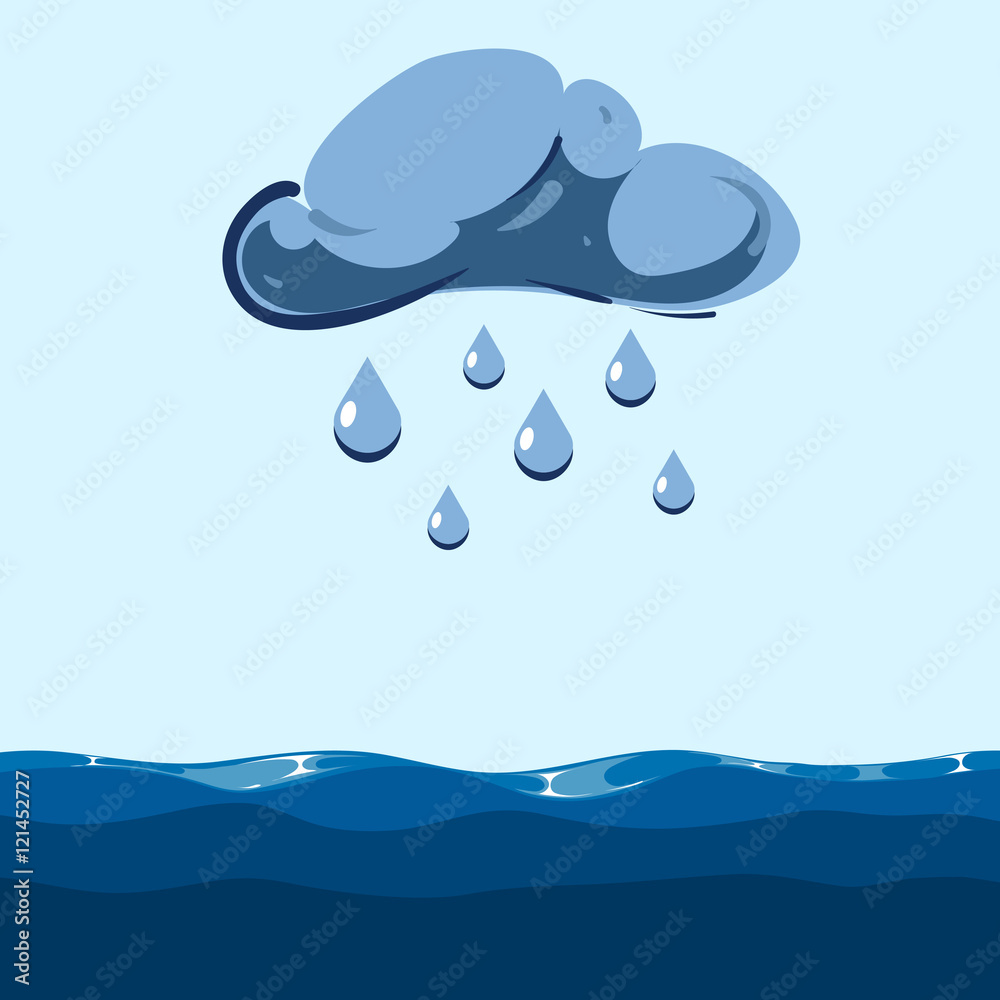 Fototapeta premium Vector cloud with falling rain sea