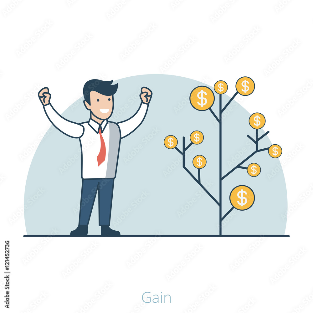 Linear Flat Business Gain and Profit manager money tree vector Linear Flat Business Gain and Profit manager money tree vector