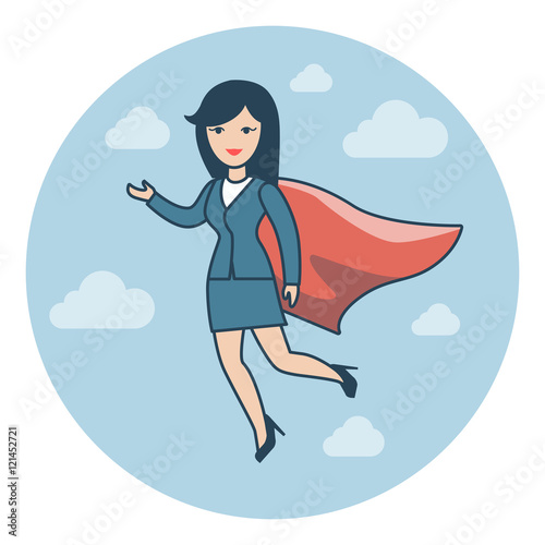 Linear Flat Superhero flying suit red cape vector illustration.
