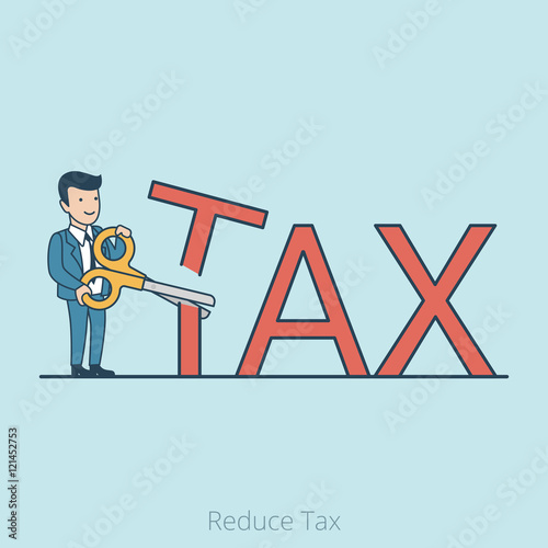 Linear Flat Business man scissors cut letter vector Reduce Tax