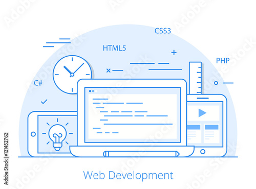 Line Flat web site development programming vector illustration