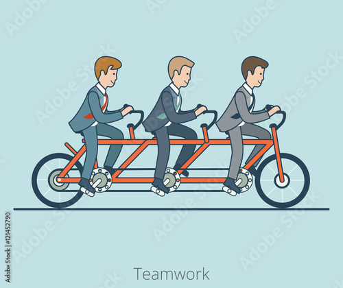Linear Flat business men ride bike vector Business team work