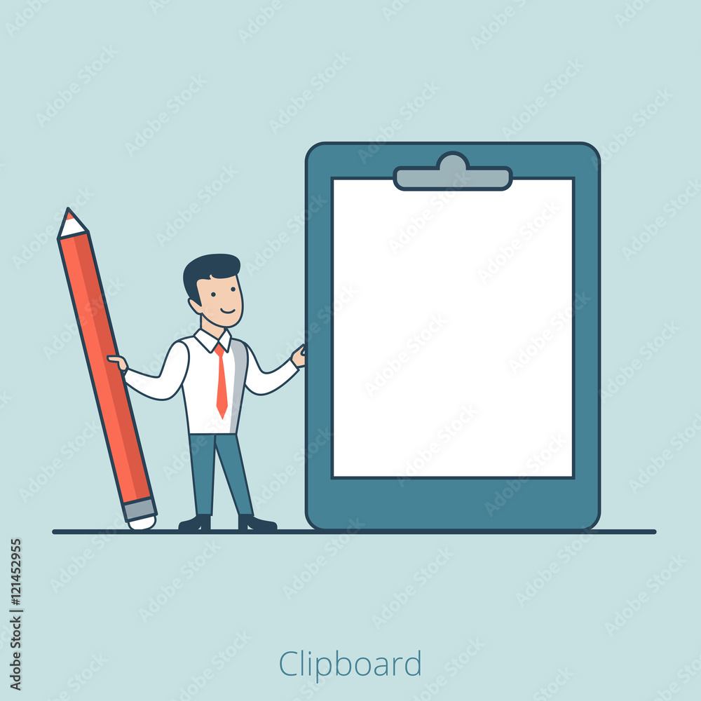 Linear Flat Business man Empty Clipboard pencil vector Linear Flat Business man Empty Clipboard pencil vector