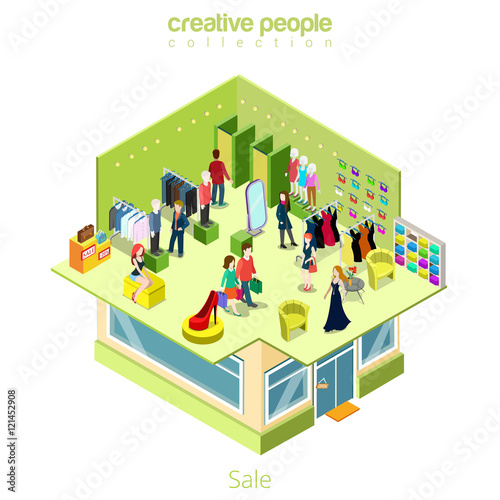 Isometric flat Shop Sale boutique vector 3d clothes accessory