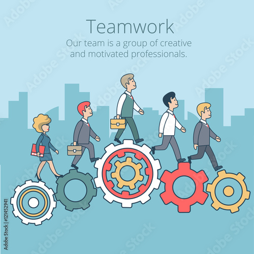 Linear Flat Business team work people gearwheels vector.