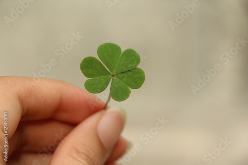 Woman holding leaf Clover.