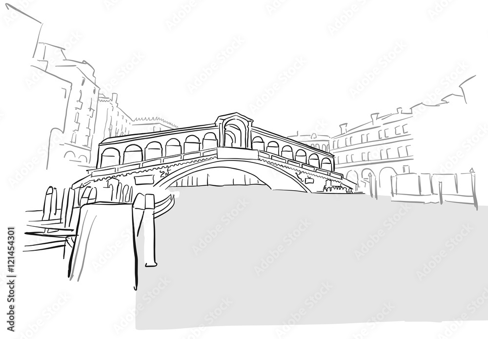 Fototapeta premium Venice Greeting Card Rialto Bridge Drawing