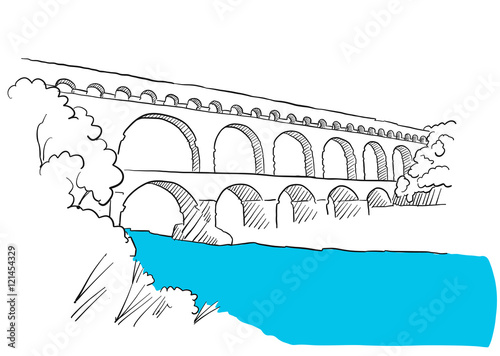 Gard Du Pont Languedoc, Nimes France, Sketch photo