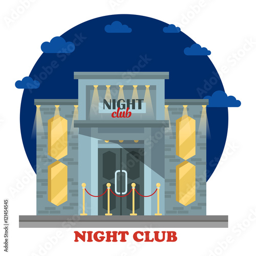 Night club facade with entrance and lights