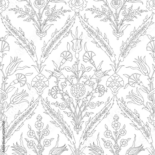 Traditional Arabic  ornament seamless. Floral Ornamental pattern. Iznik .Vector.  Background