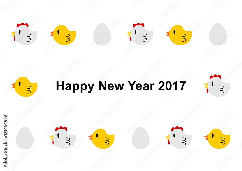 2017年酉年の年賀状イラスト: ニワトリとひよこ 2017年酉年の年賀状イラスト: ニワトリとひよこ