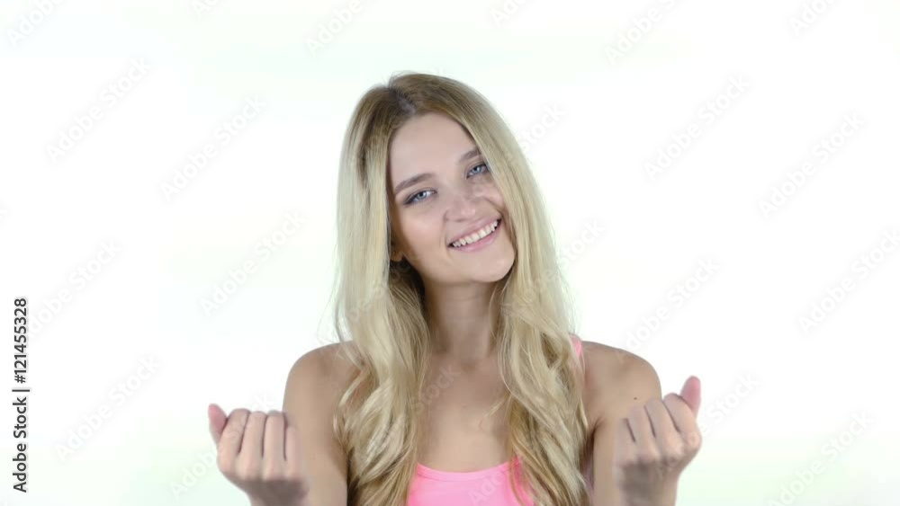Invitation Gesture by Woman , Inviting , Portrait On White Background