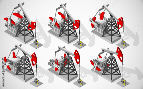 Vector isometric illustration of oil pumping unit for mechanically lift liquid out of the well. Equipment for oil and gas industry.