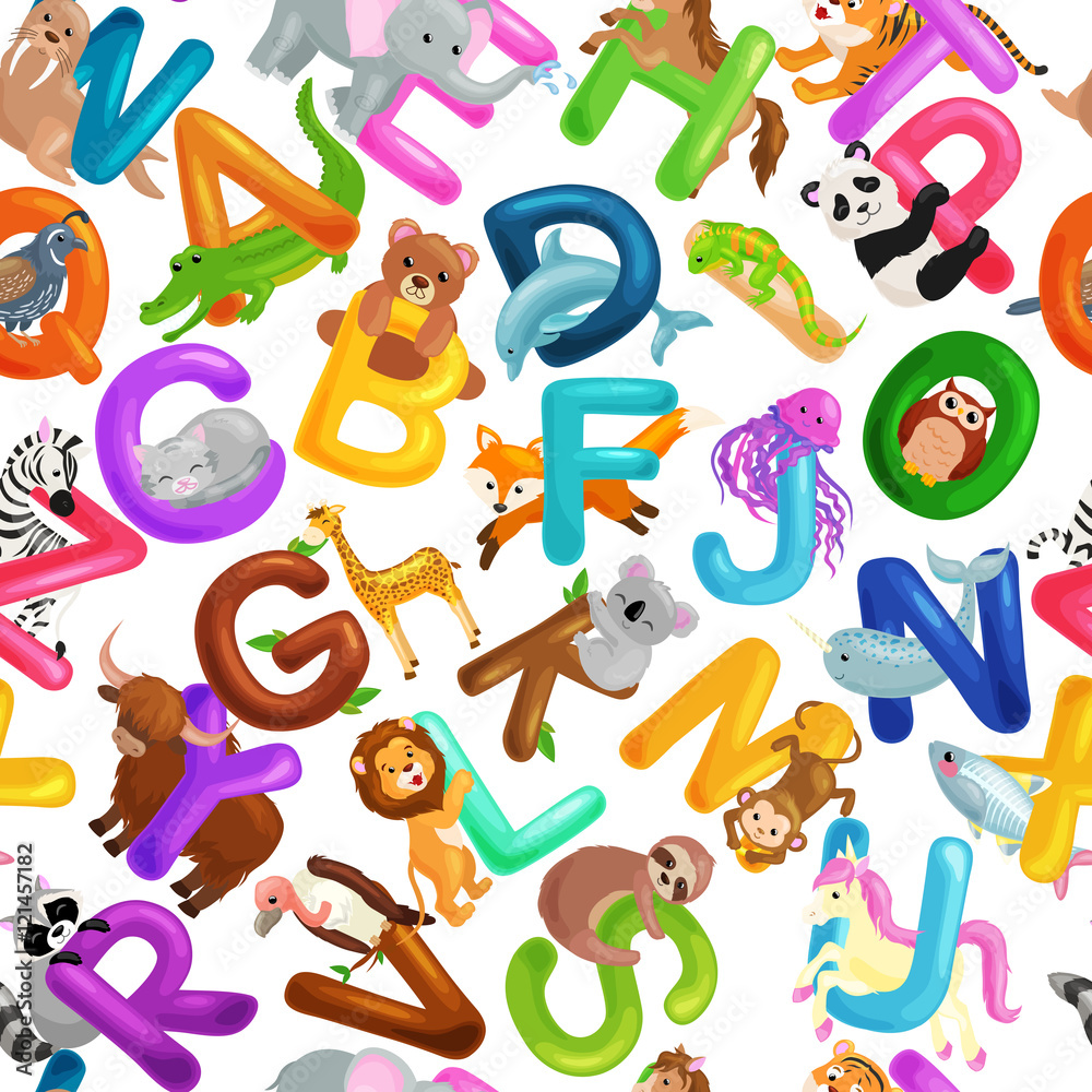 animals alphabet set for kids abc education in preschool.