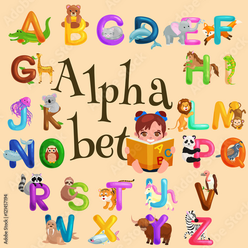 animals alphabet set for kids abc education in preschool.