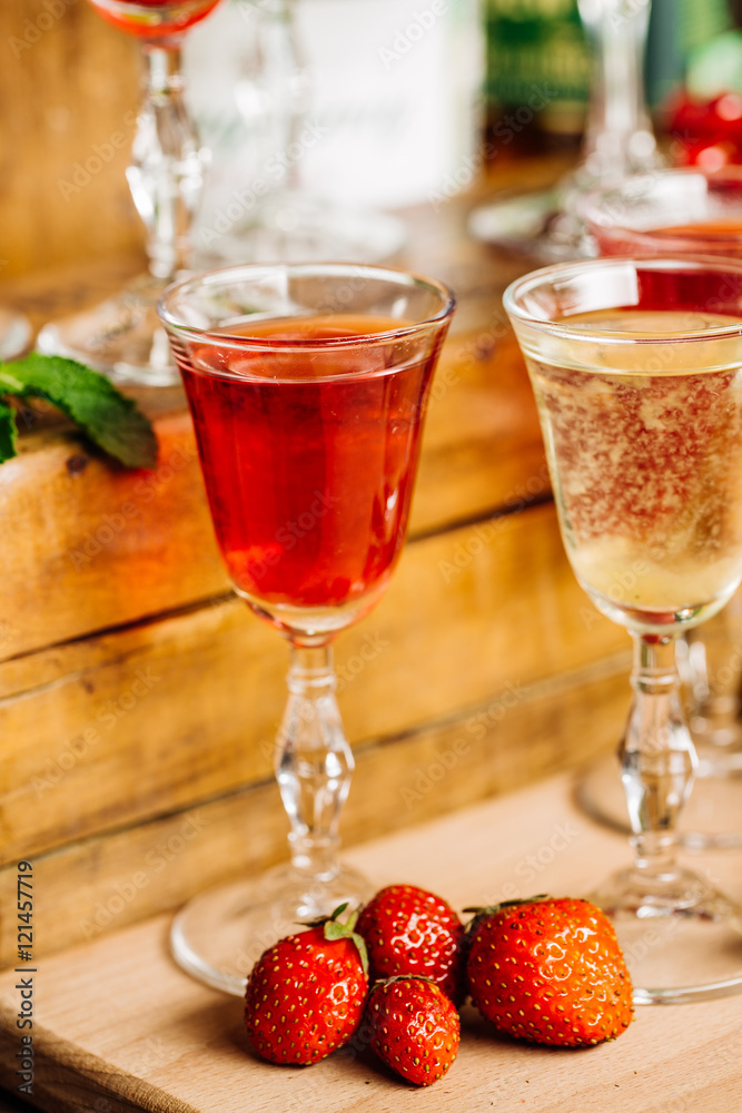 set with different drinks on interior background set with different drinks on interior background