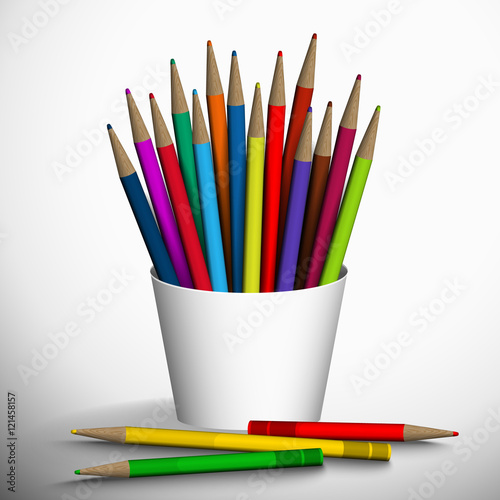 Vector illustration of a box of colored pencils.