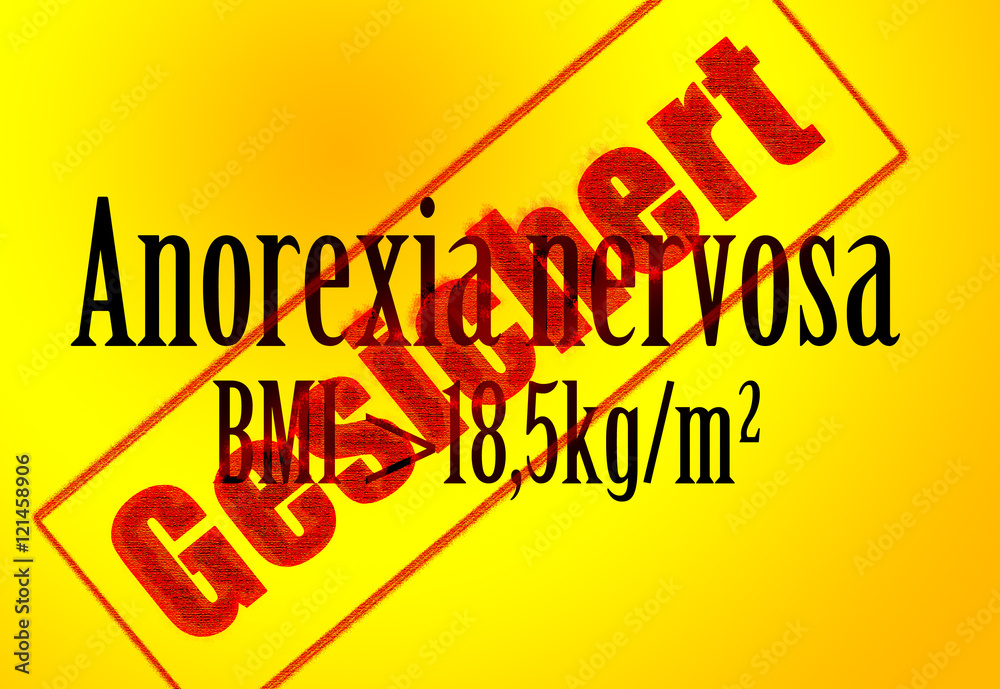 Diagnose "Anorexia nervosa" Magersucht ab einem BMI von >18,5kg/m² Stock Illustration Adobe