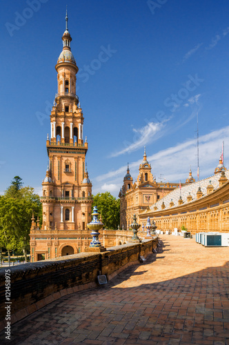 Sunny view of Plaza de Espana in Seville, Andalusia province, Spain.
