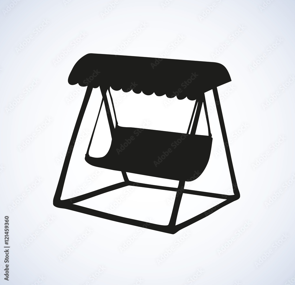 Vector sketch drawing bench-swing with a sun canopy Vector sketch drawing bench-swing with a sun canopy