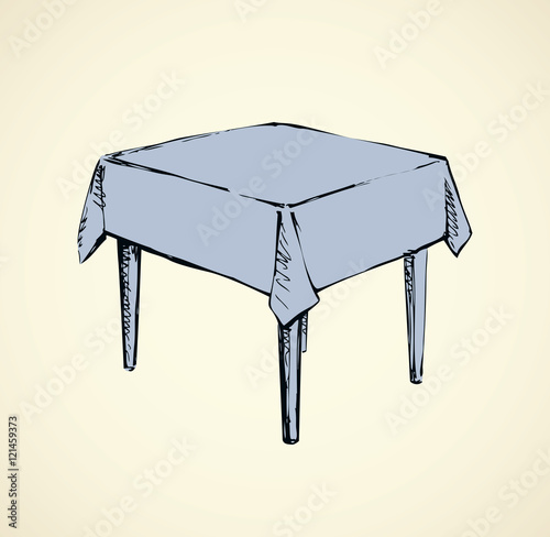 Vector drawing. Square table with tablecloth