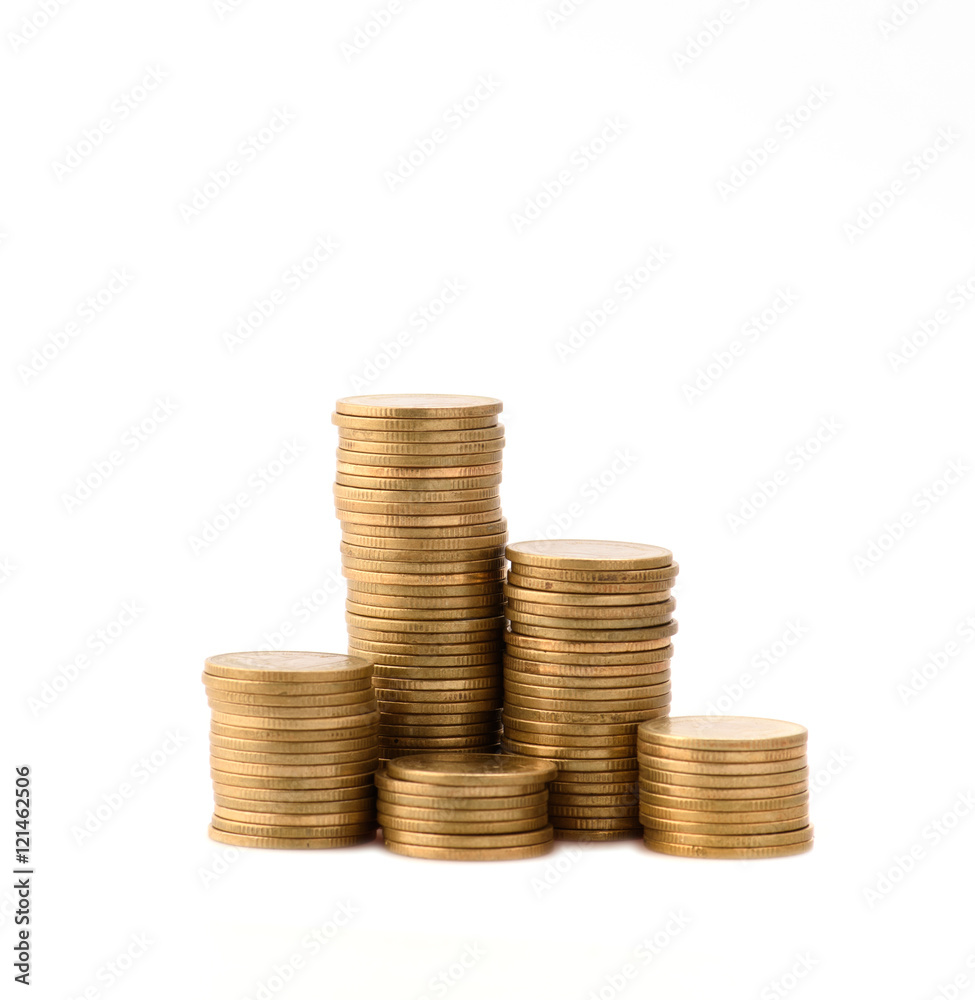 golden coins on white background golden coins on white background