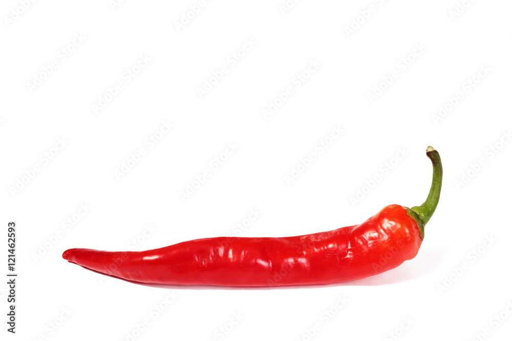 red chili pepper pod isolated on white background.
