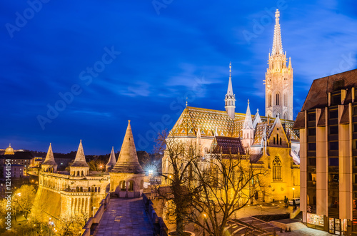 Night view of the Matthias Church in Budapest, Hungary.