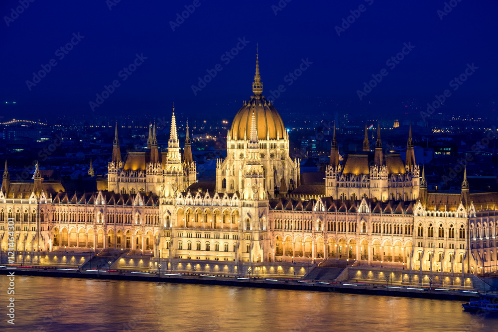 Night view of the Hungarian Parliament Building. Budapest.