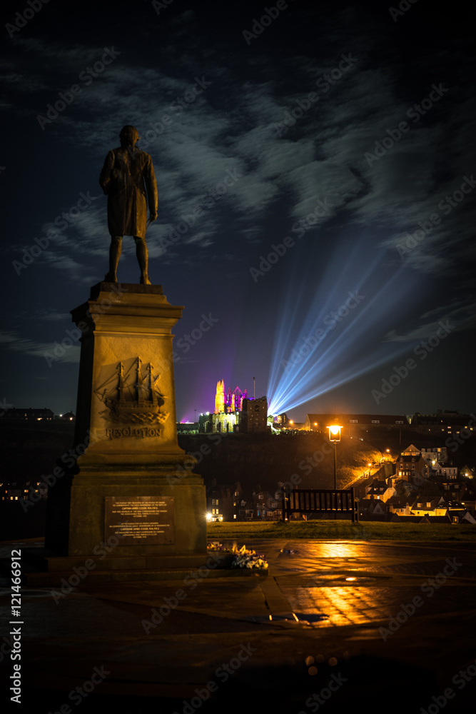 Whitby Abbey at night with lights Whitby Abbey at night with lights
