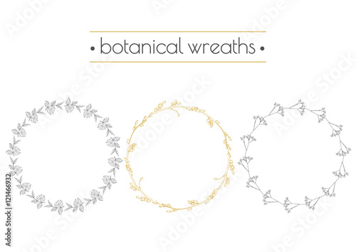 Hand drawn vector illustration. Set of vintage decorative herbal wreaths. Perfect for invitations, greeting cards,