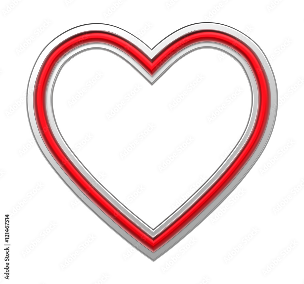 Golden-red heart picture frame isolated on white. 3D illustration. Golden-red heart picture frame isolated on white. 3D illustration.