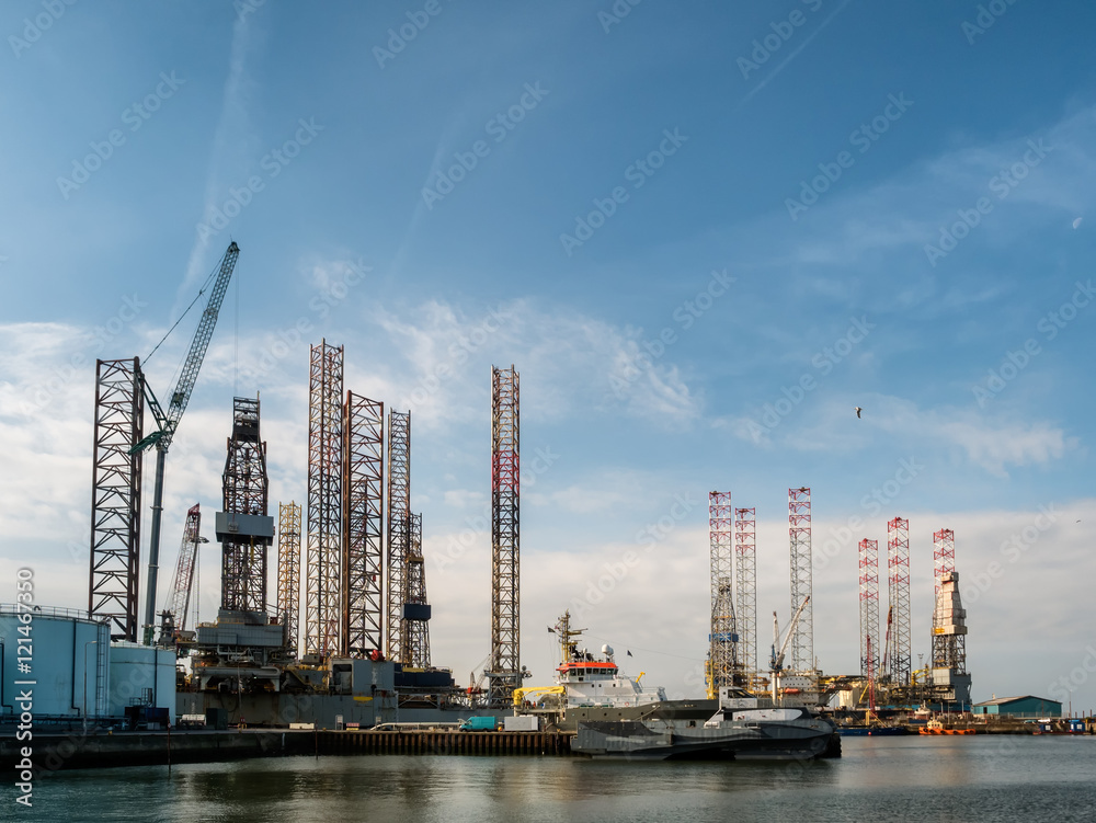 Oil rigs in Esbjerg harbor, Denmark