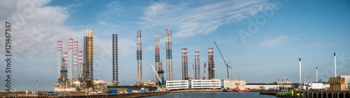 Oil rigs in Esbjerg harbor  Denmark
