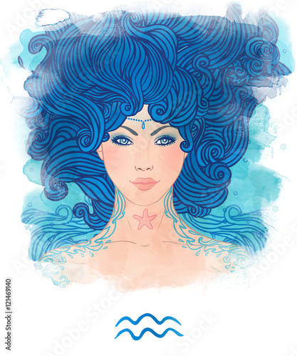 Illustration of Aquarius astrological sign as a beautiful girl