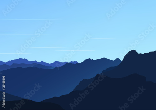 Evening mountain landscape. Vector website background or header.