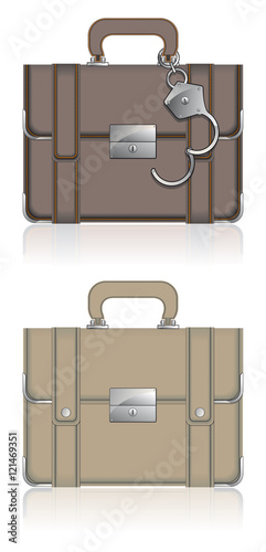Vintage leather briefcase for documents, a set of two colors. One of the briefcases is equipped with handcuffs.