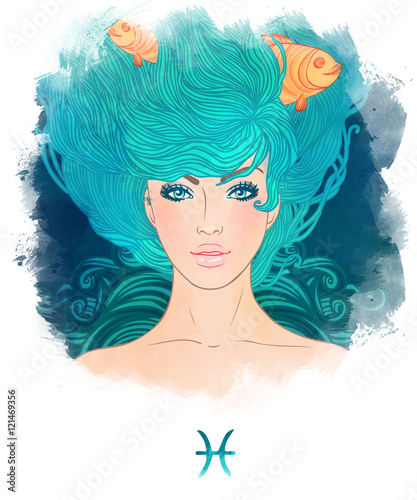 Illustration of Pisces astrological sign as a beautiful girl