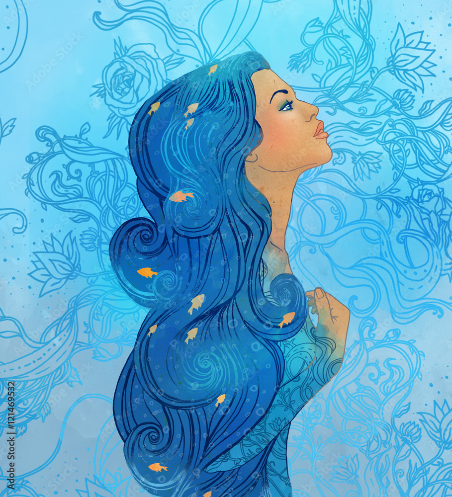 Illustration of aquarius astrological sign as a beautiful girl