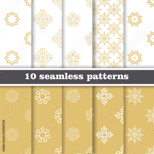 Damask elegant wallpaper. Setb of seamless vector background. Grey and golden colors. Textile design.