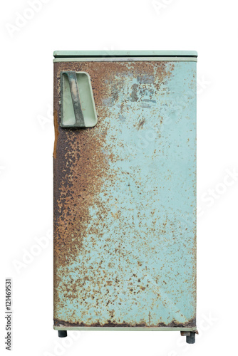 Old rusty refrigerator isolated with clipping path