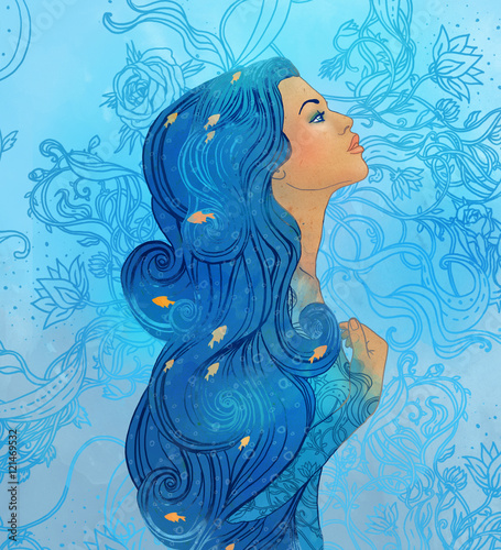 Illustration of aquarius astrological sign as a beautiful girl