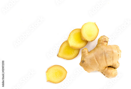 Wall Mural Fresh ginger on white background, raw material for cooking