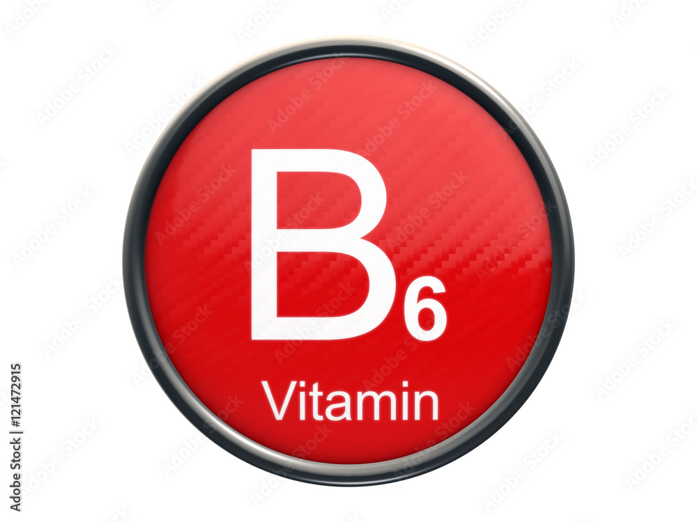 B6 vitamin symbol on red glossy round icon isolated on white background B6 vitamin symbol on red glossy round icon isolated on white background